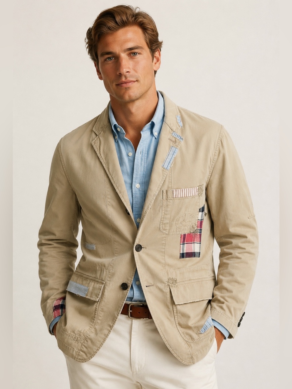 Rare Vintage Polo Ralph Lauren SAMPLE Patchwork Blazer Mens L 1990s Americana